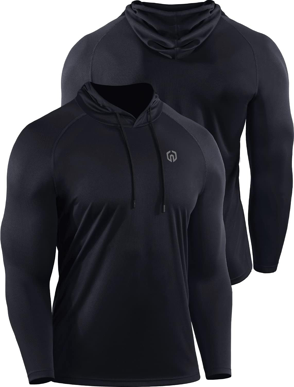 Men's Long Sleeve Mesh Running Shirts with Hoods - 3 Pack Athletic Apparel in Black, Red, and Blue, Size L