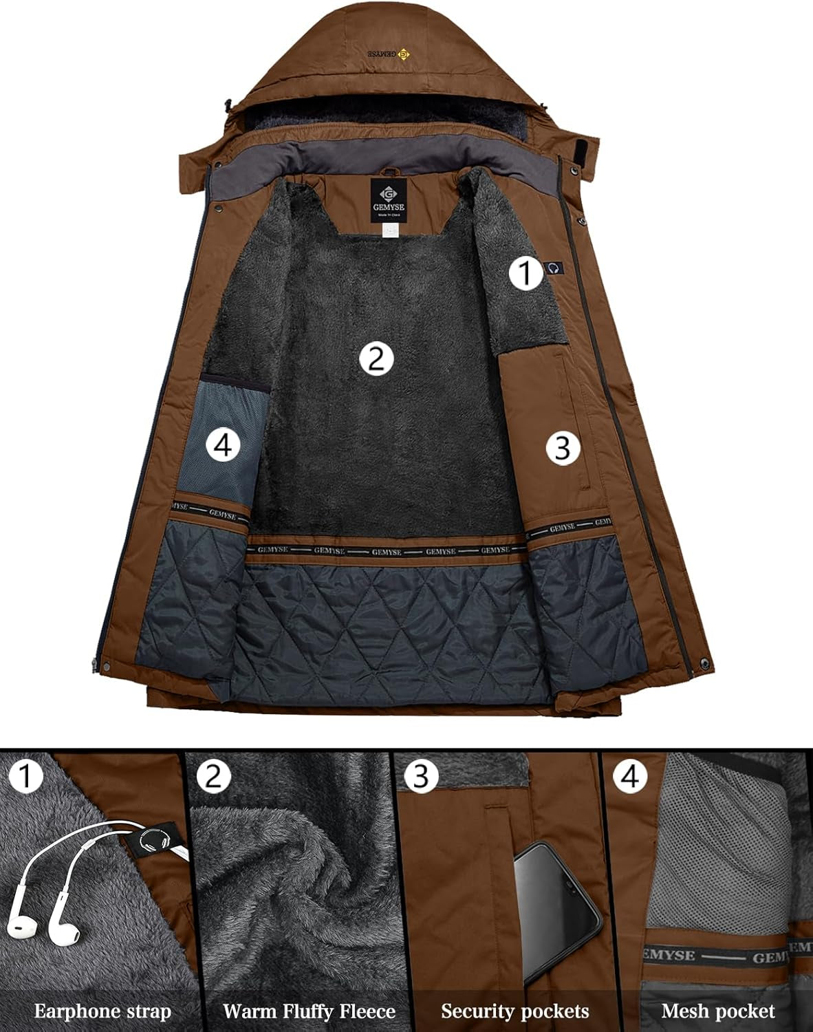 Men'S Mountain Waterproof Ski Snow Jacket Winter Windproof Rain Jacket