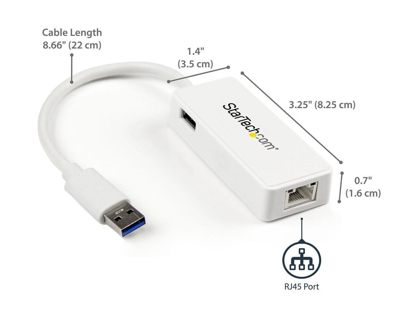 Startech USB31000SPTW USB 3.0 to Gigabit Ethernet Adapter NIC W/ USB Port - White