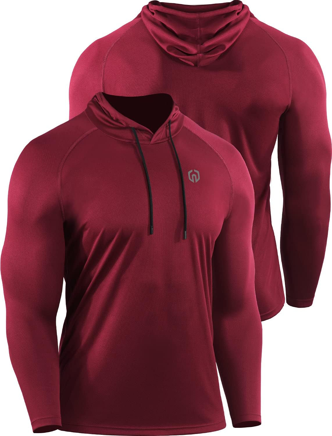 Men's Long Sleeve Mesh Running Shirts with Hoods - 3 Pack Athletic Apparel in Black, Red, and Blue, Size L