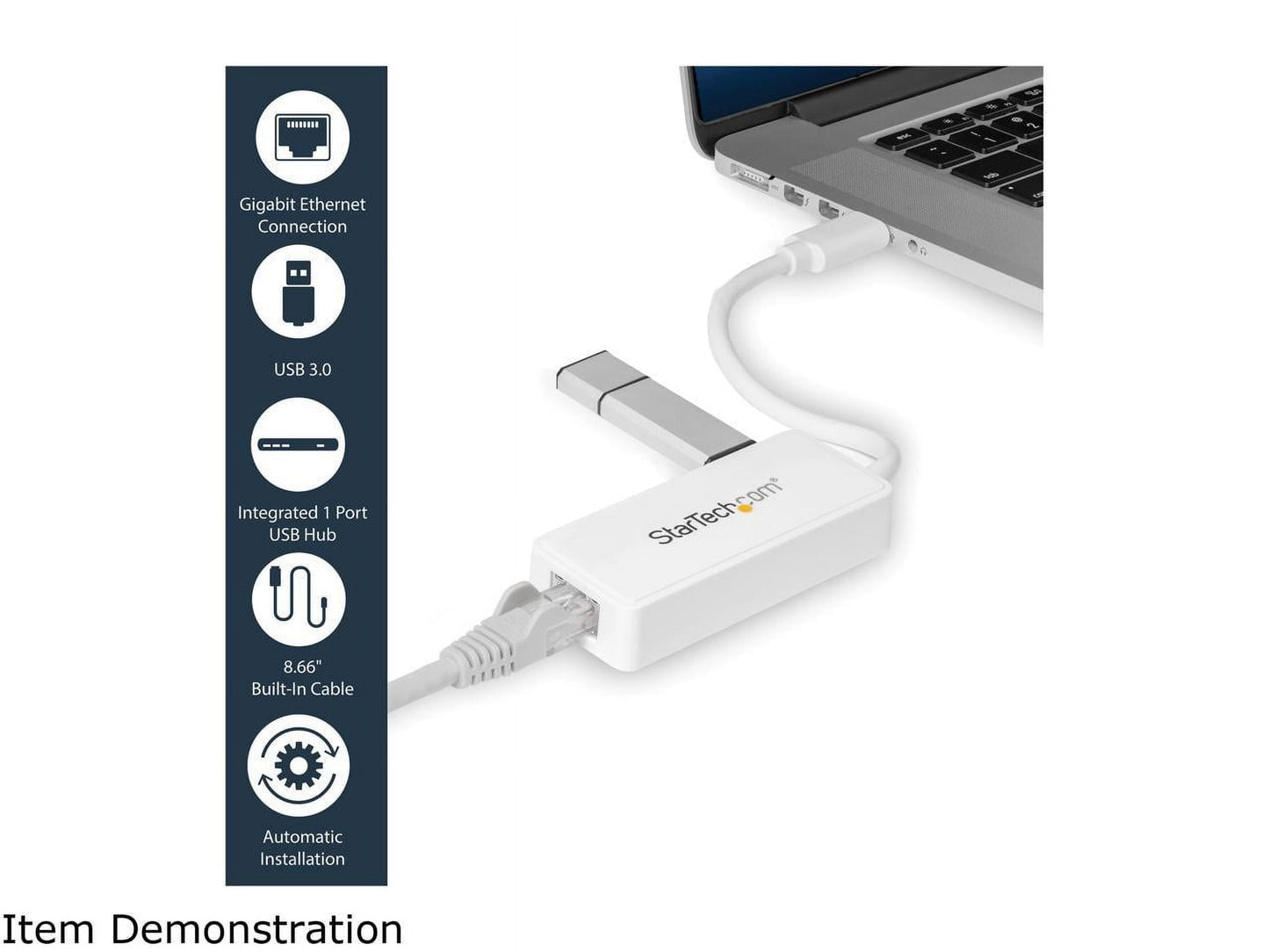 Startech USB31000SPTW USB 3.0 to Gigabit Ethernet Adapter NIC W/ USB Port - White