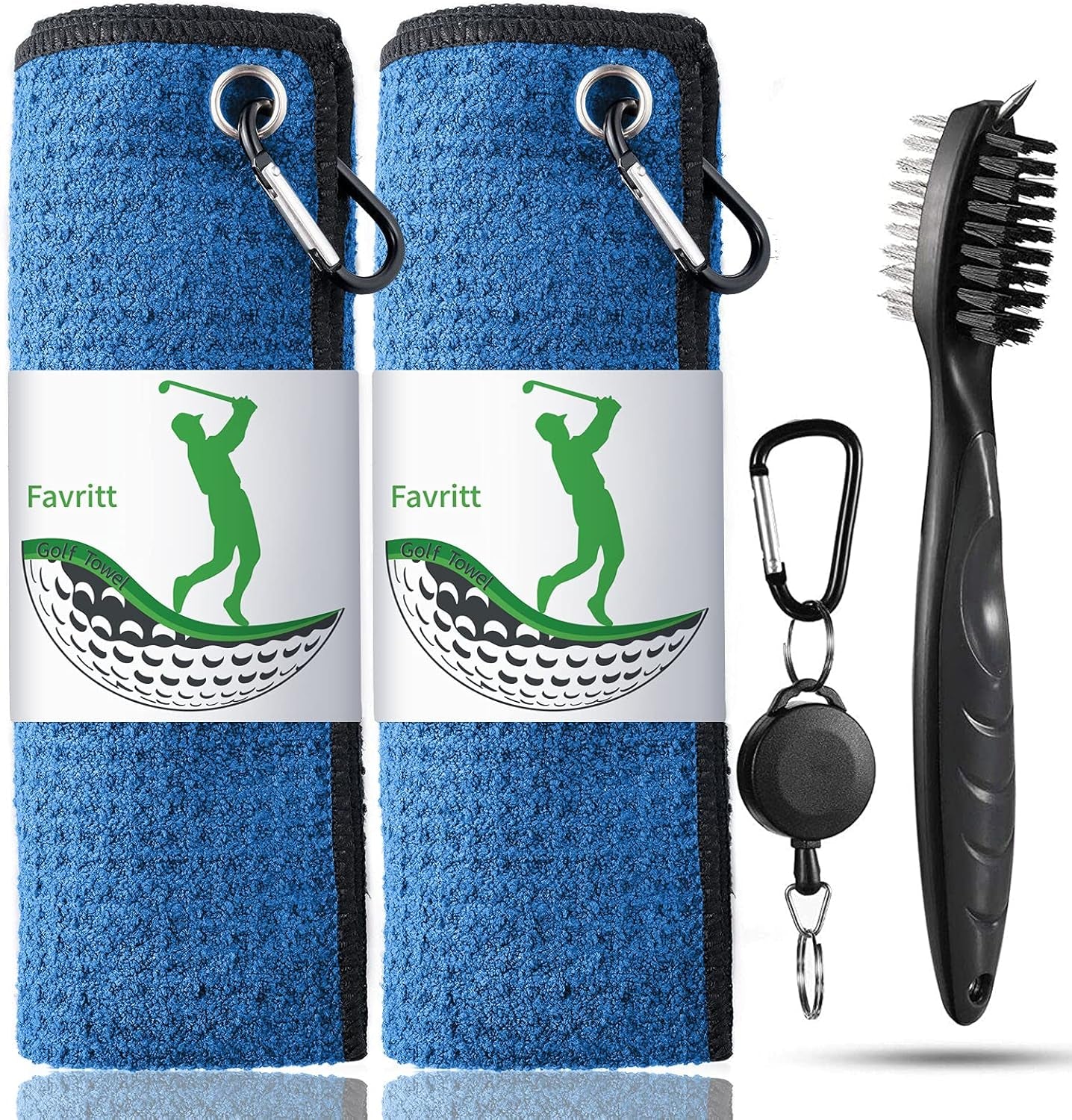 Golf Towel Set with Clip, Cleaning Brush, and Accessories | Includes 2 Towels | Ideal Golf Gifts for Men and Women