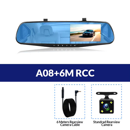 Dash Cam 4.3 Inches Car DVR Rearview Mirror Driving Recorder Dual Lens Front and Rear Camera Video Recorder Black Box