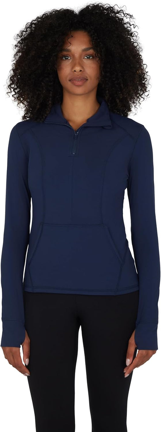 Half Zip Lightweight Workout Long Sleeve Athletic Jacket with Front Pockets and Thumbholes
