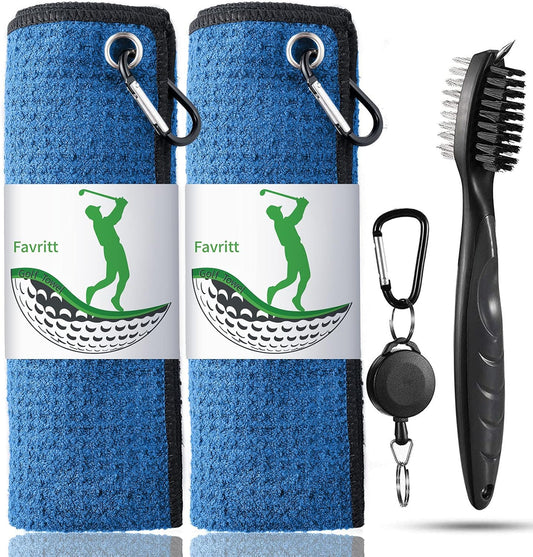 Golf Towel Set with Clip, Cleaning Brush, and Accessories | Includes 2 Towels | Ideal Golf Gifts for Men and Women